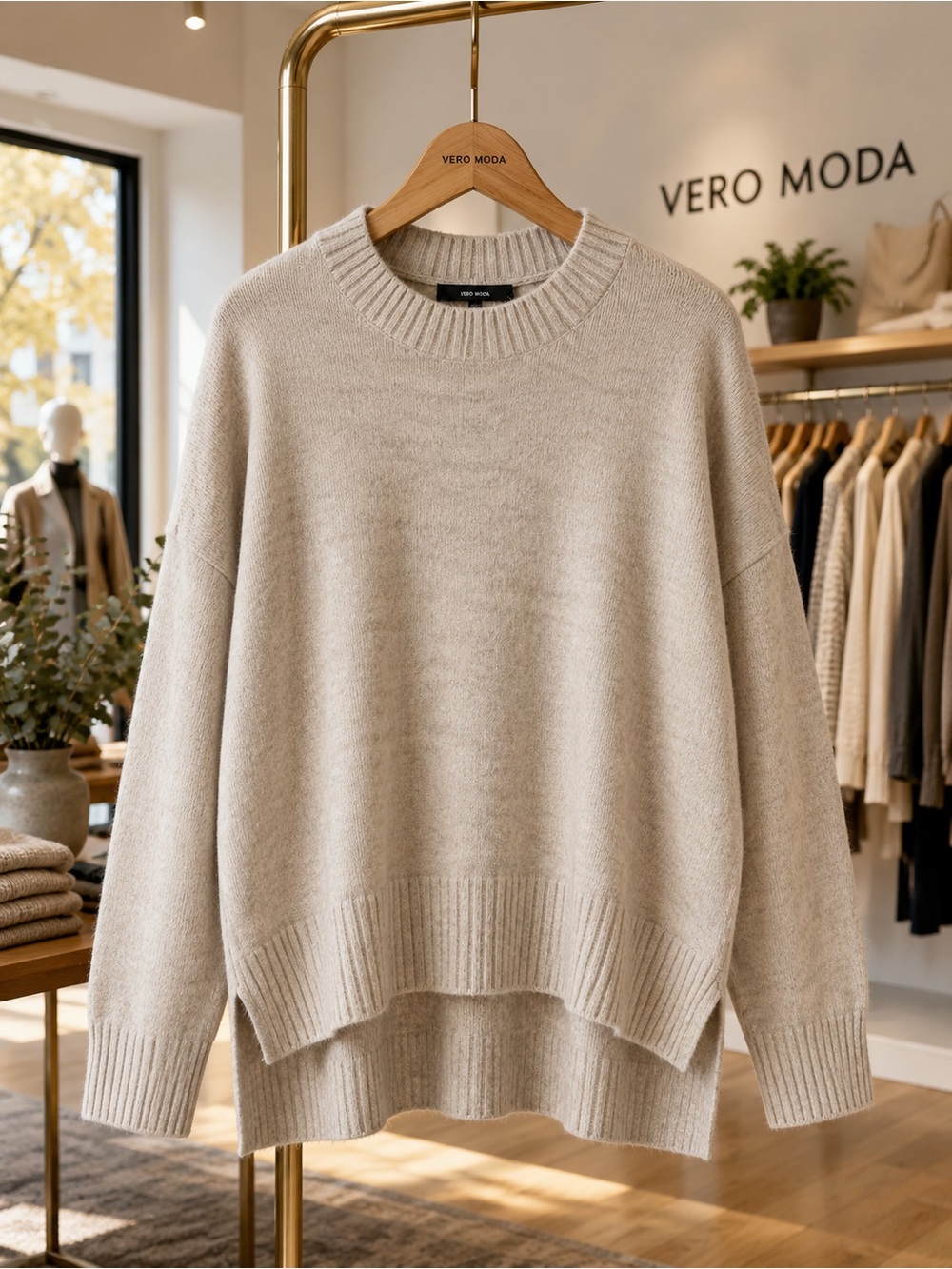 Vero Moda VMLEFILE Oversize Boxy Sweater L Birch Melange High Low
